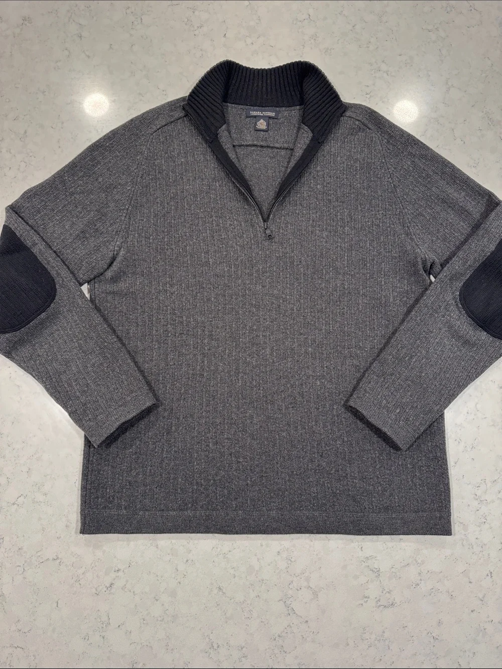 Banana Republic Lambswool Cashmere Men's XL 1/4 Zip Ribbed Sweater Elbow Patches